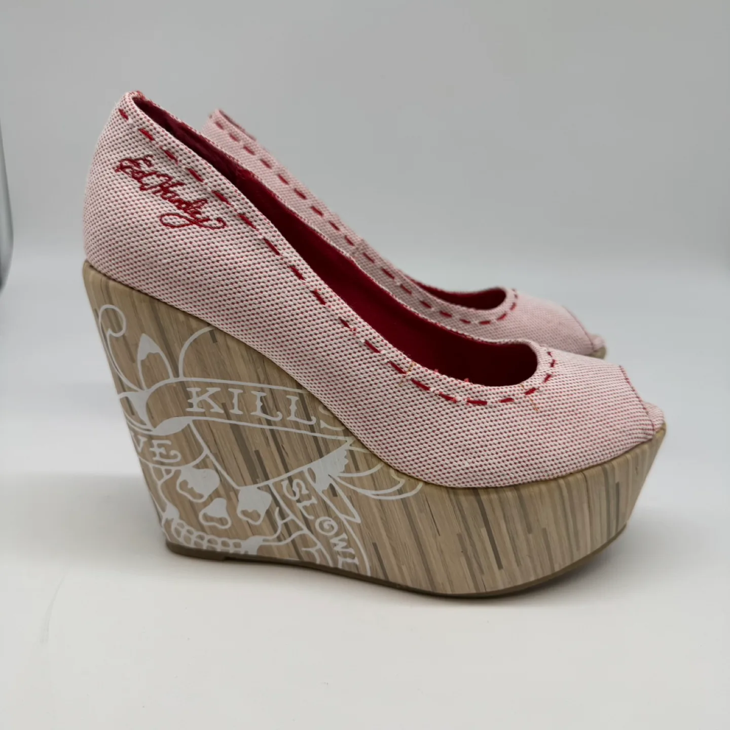 Ed Hardy Red CIRO Peep-Toe Wedge Heels – Size 9 (New) image indicator(2)