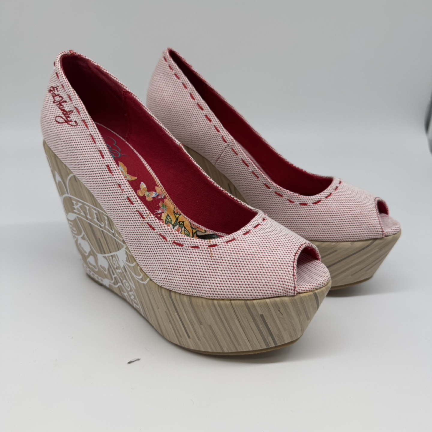 Ed Hardy Red CIRO Peep-Toe Wedge Heels – Size 9 (New)