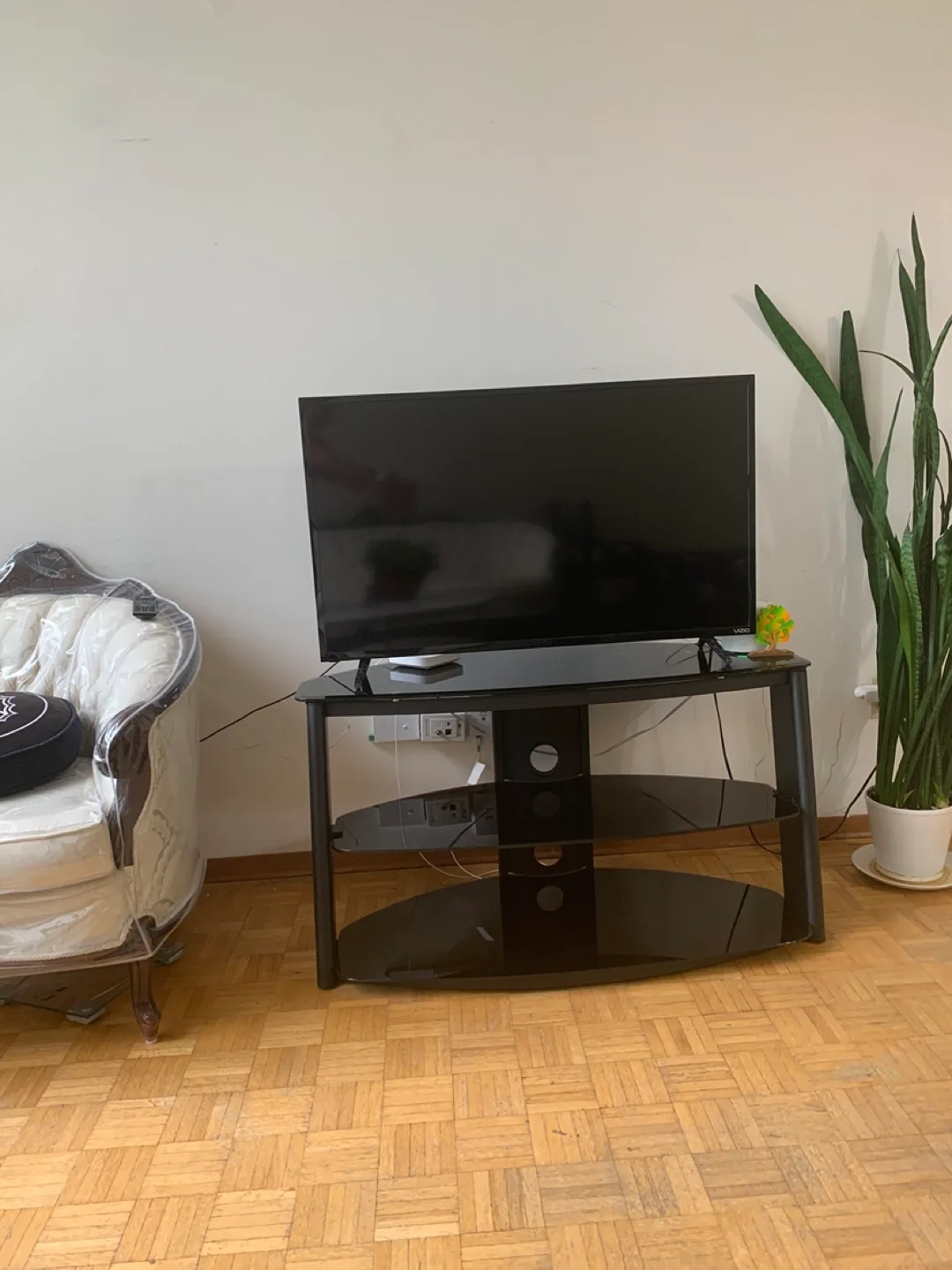 Black TV Stand with Glass Shelves thumbnail