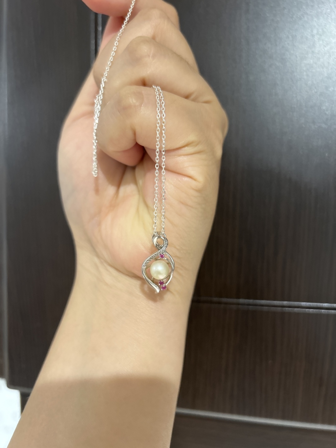Freshwater Pearl, Ruby and Silver Pendant Necklace - photo 4