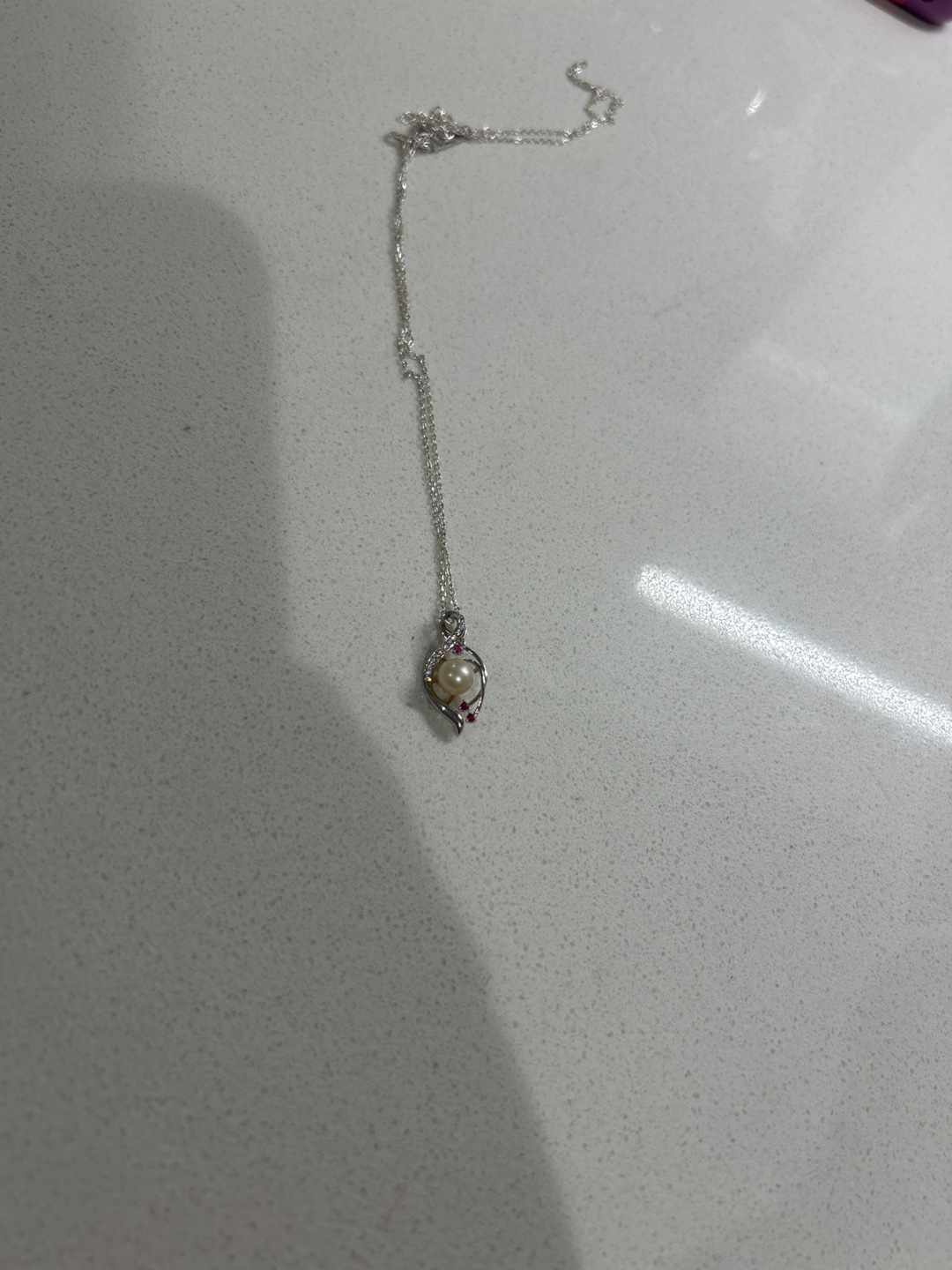 Freshwater Pearl, Ruby and Silver Pendant Necklace