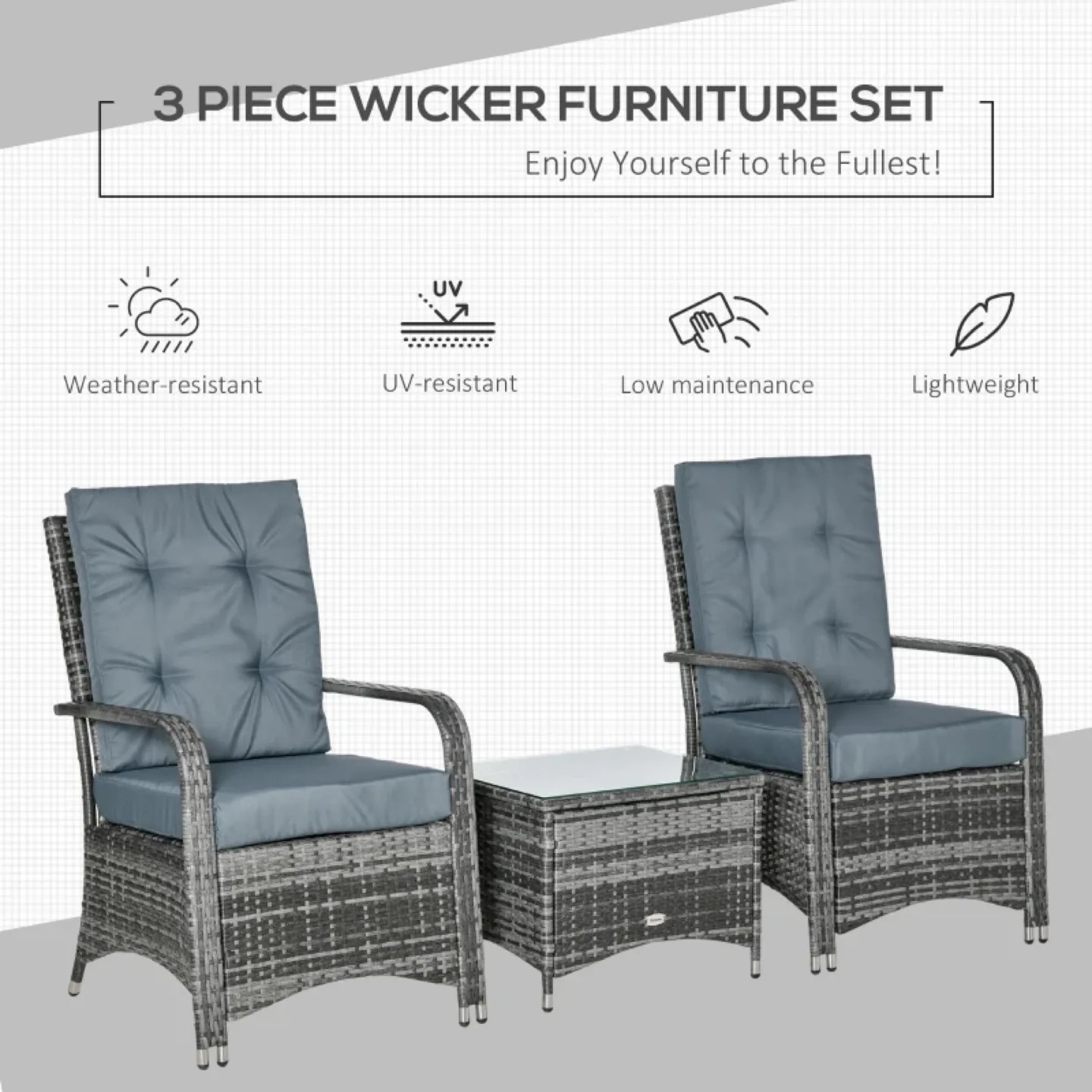3 Piece Outdoor PE Rattan Patio Furniture Set#1967 thumbnail