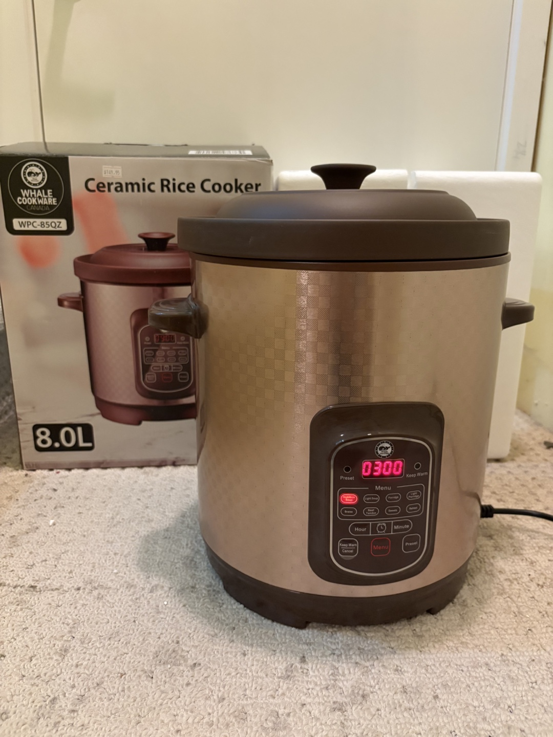 Whale Cookware Ceramic Rice Cooker 8.0L