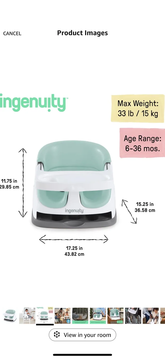Ingenuity Baby feeding booster 2-in-1 Seat - Teal image indicator(2)