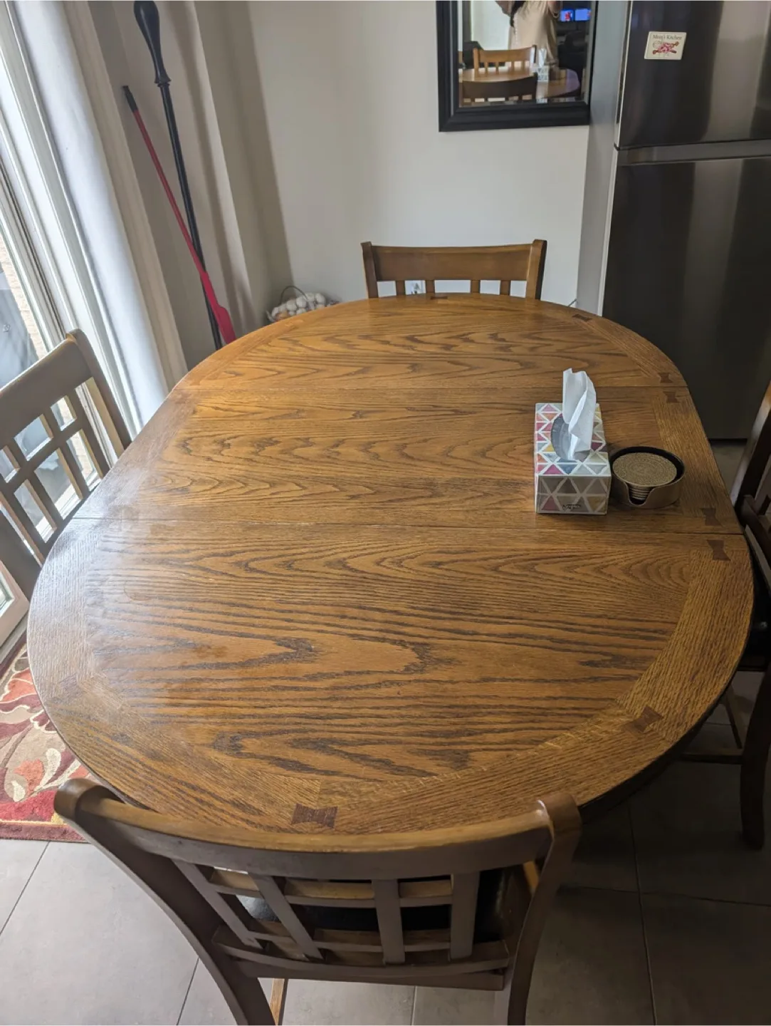 Extendable Round Wooden Dining Table with 4 Chairs image indicator(2)