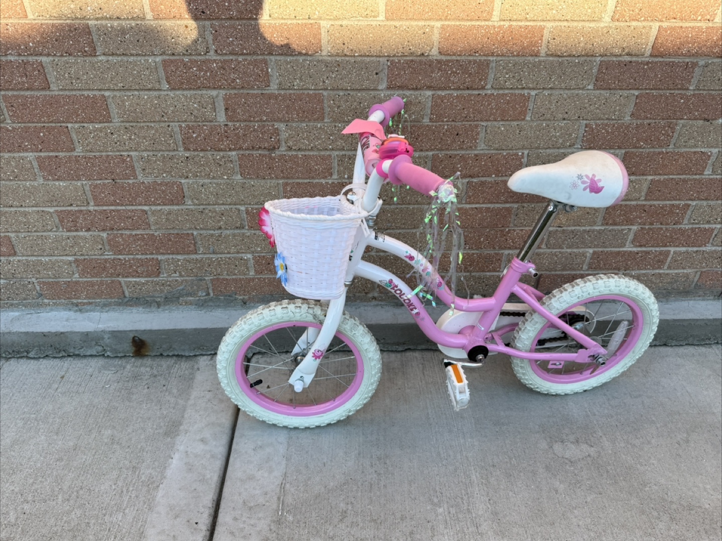 Girls' Pink & White 12" Bike with Basket & Training Wheels