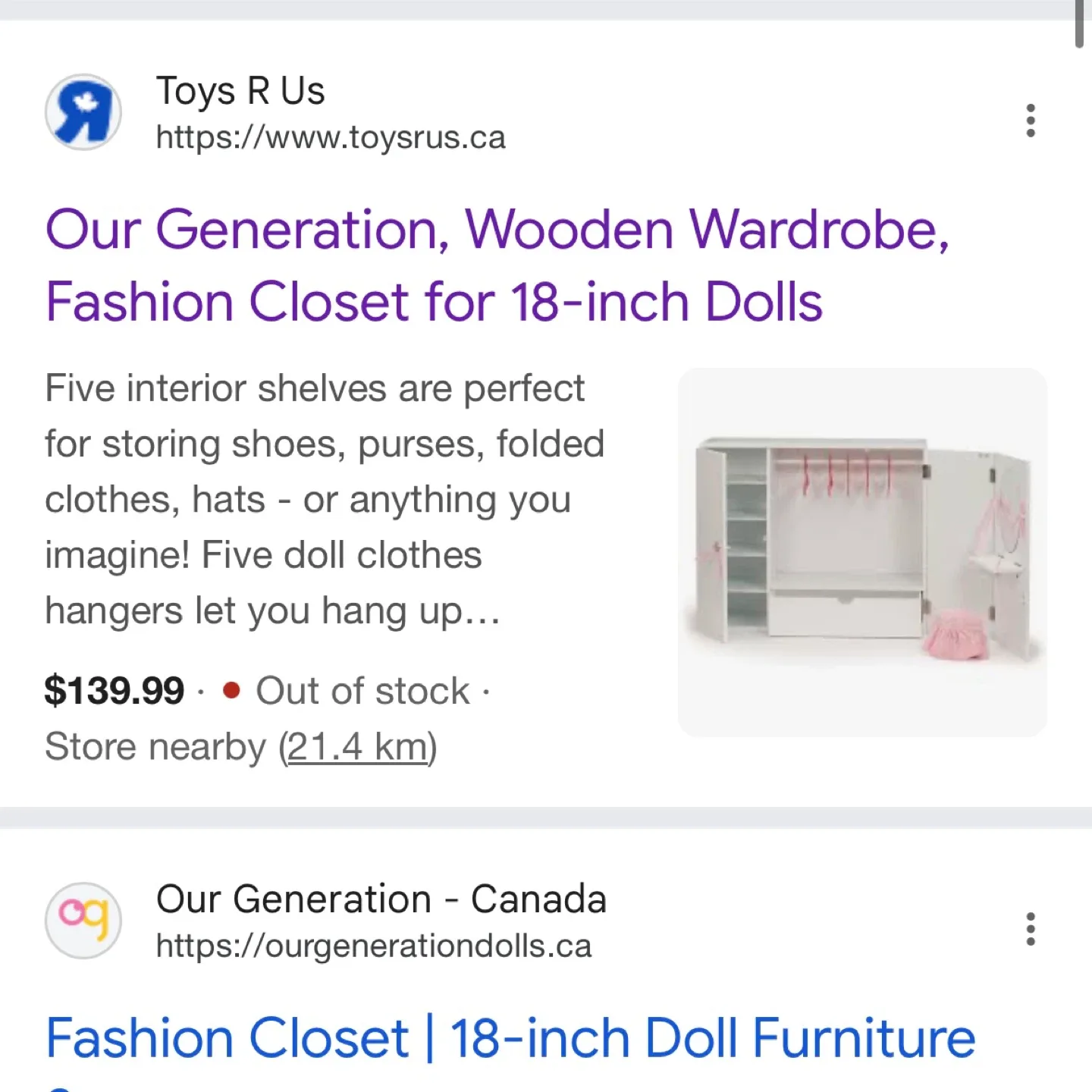 Our Generation Wooden Wardrobe Fashion Closet for 18” Dolls image indicator(5)