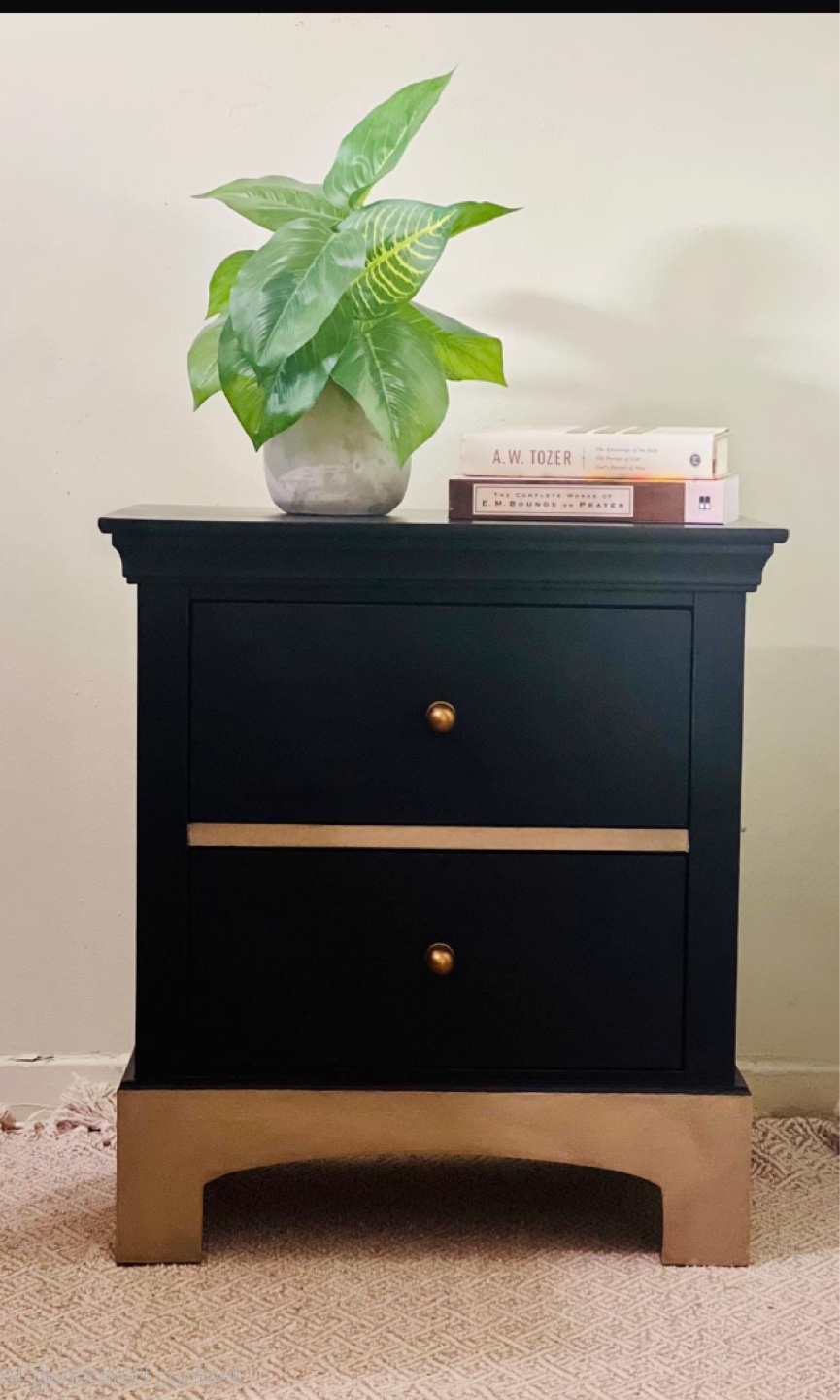 Black & antique brass Accent Nightstand