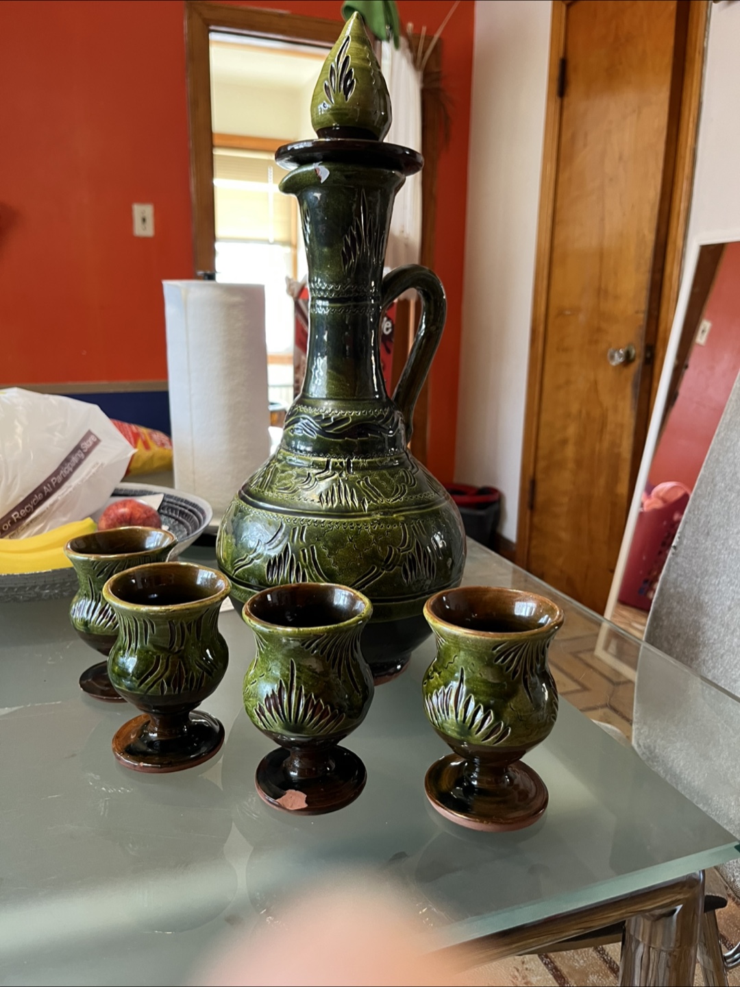 Moroccan clay water pitcher with cups. - photo 2