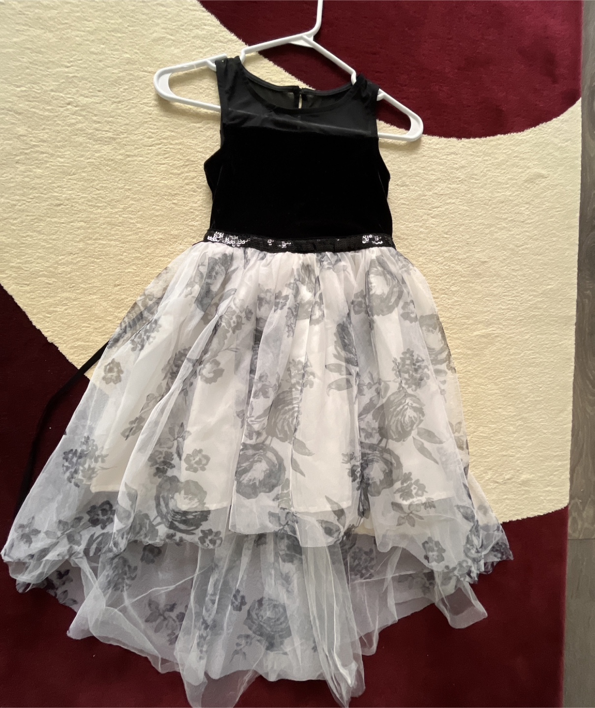 Girls Black/White Floral Dress