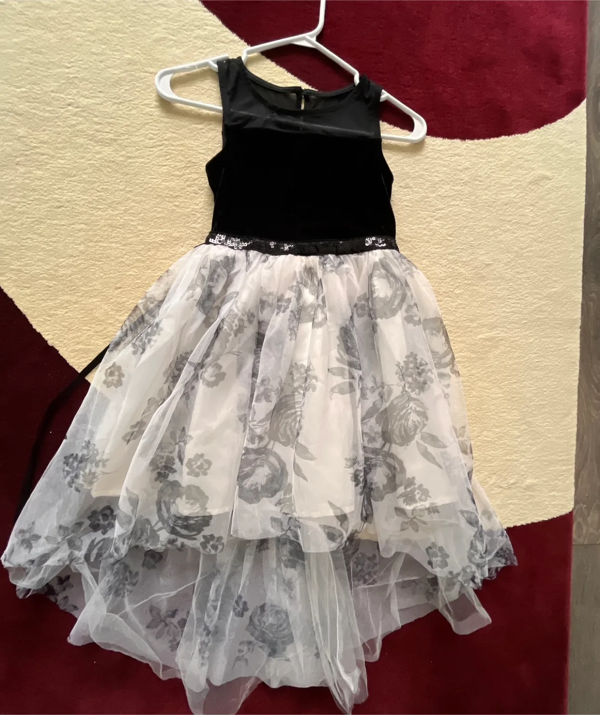Girls Black/White Floral Dress thumbnail
