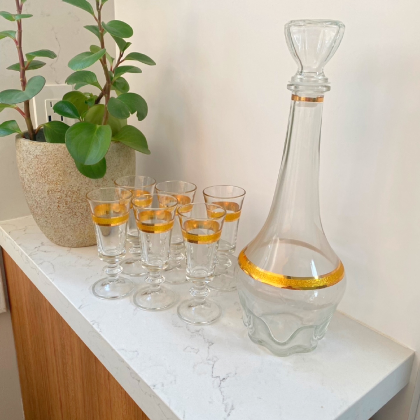 Vintage Decanter Set with Gold Trim