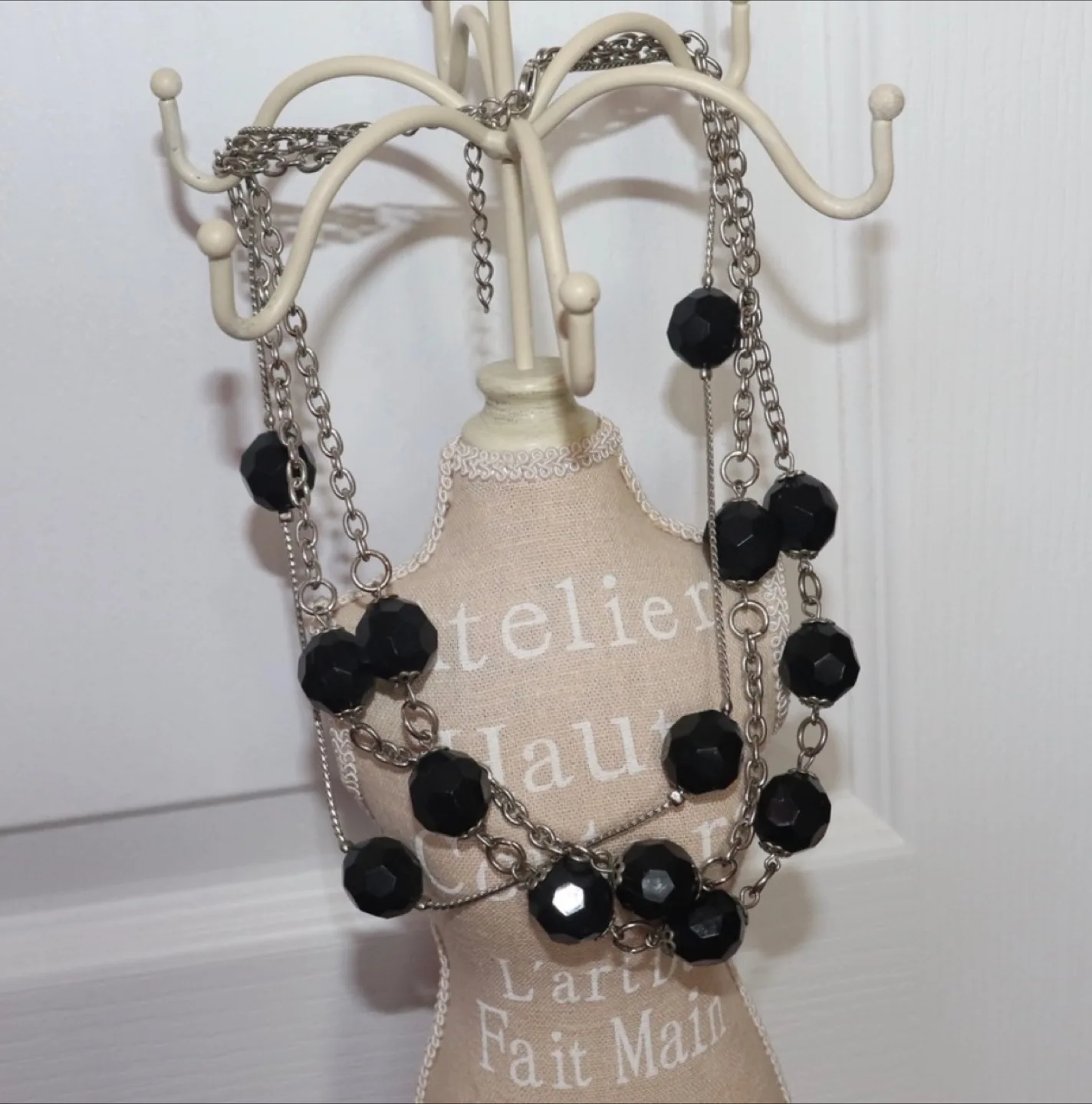 Guess Black Bead & Silver Tone Chain Necklace image indicator(2)