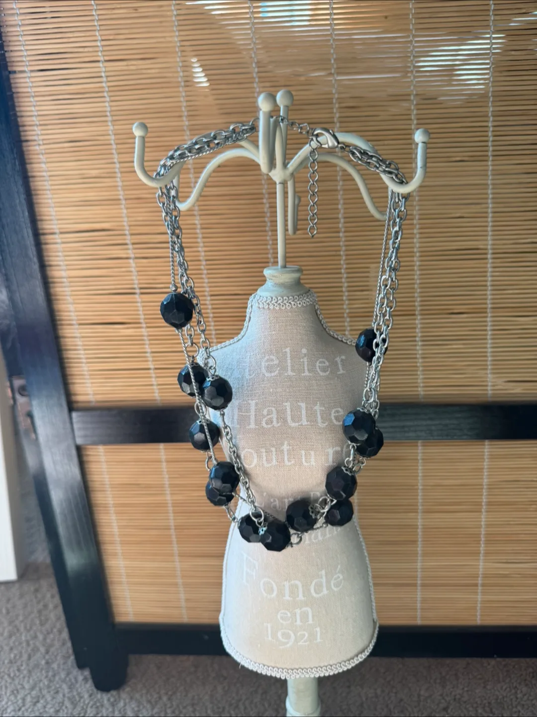 Guess Black Bead & Silver Tone Chain Necklace image indicator(5)