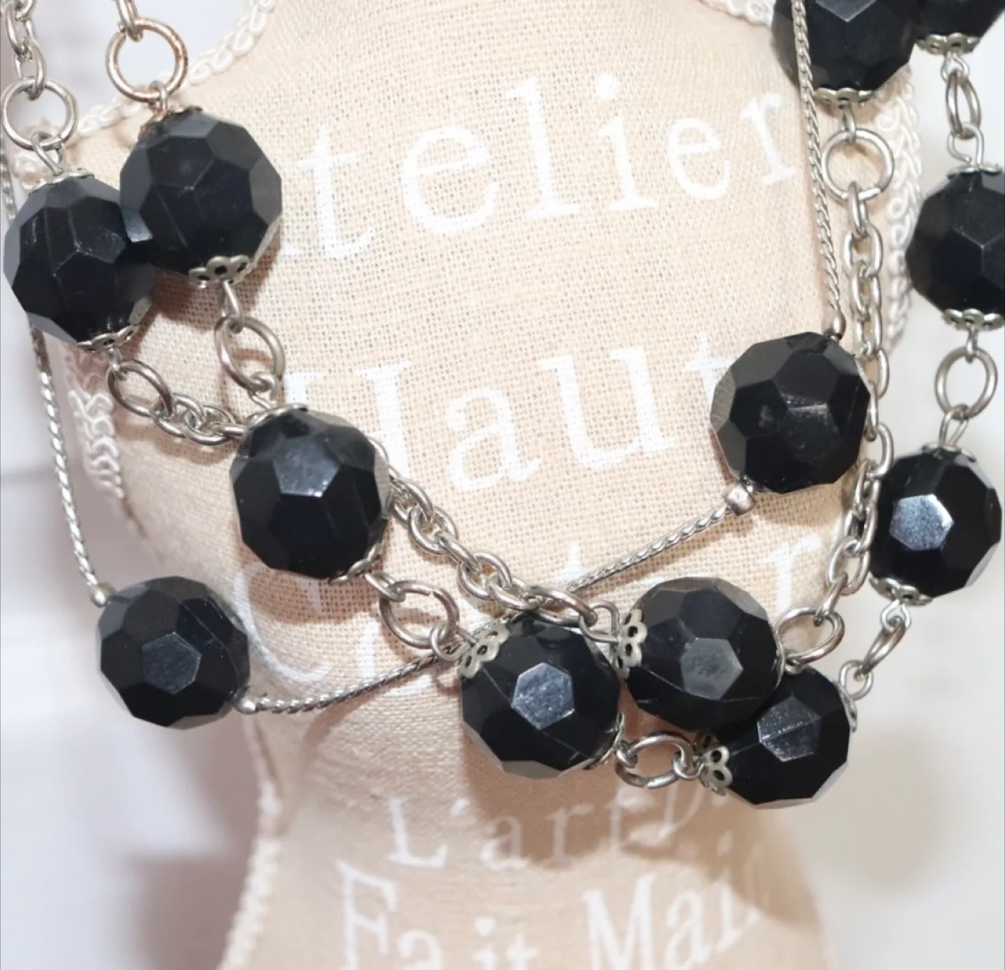 Guess Black Bead & Silver Tone Chain Necklace image indicator(3)