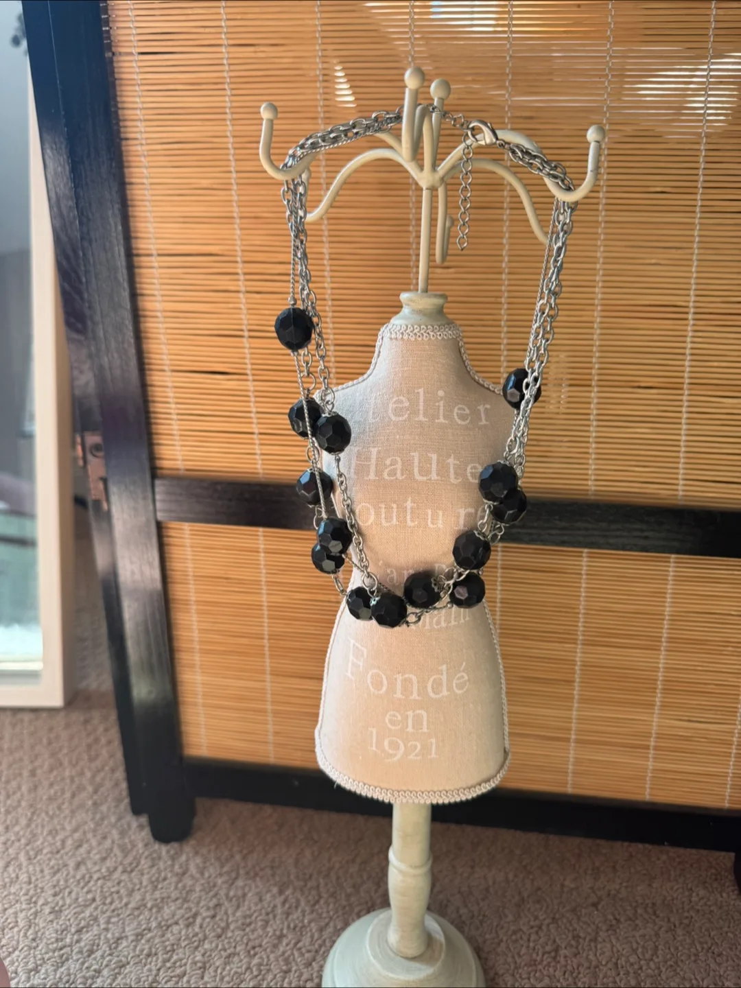 Guess Black Bead & Silver Tone Chain Necklace image indicator(6)