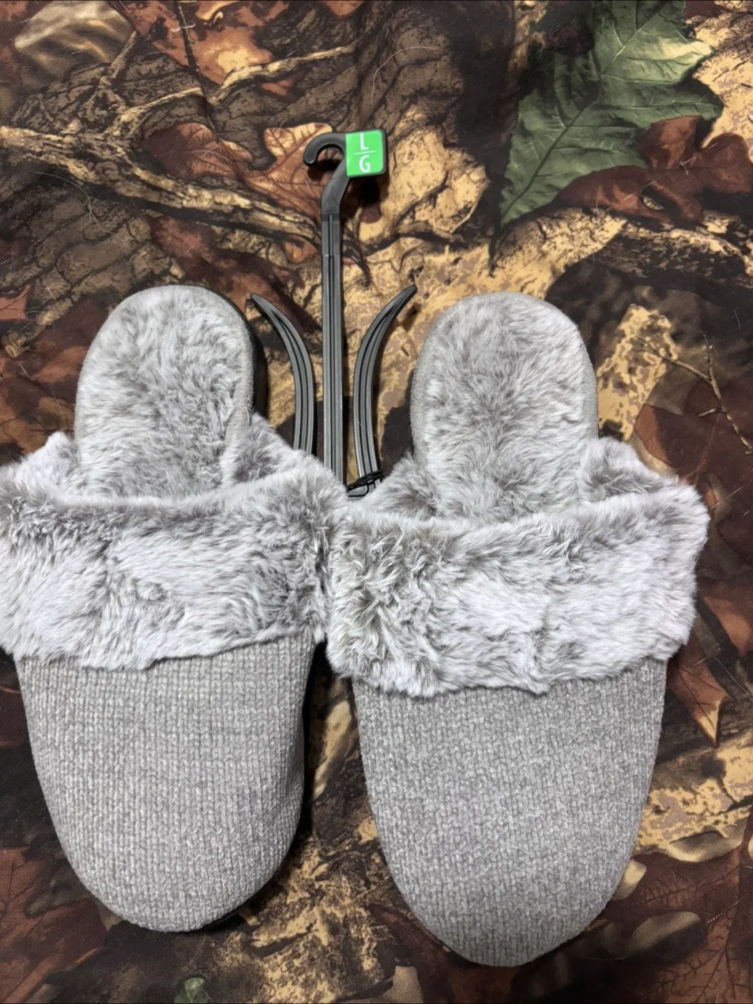 Grey Furry Slippers - Size Large thumbnail