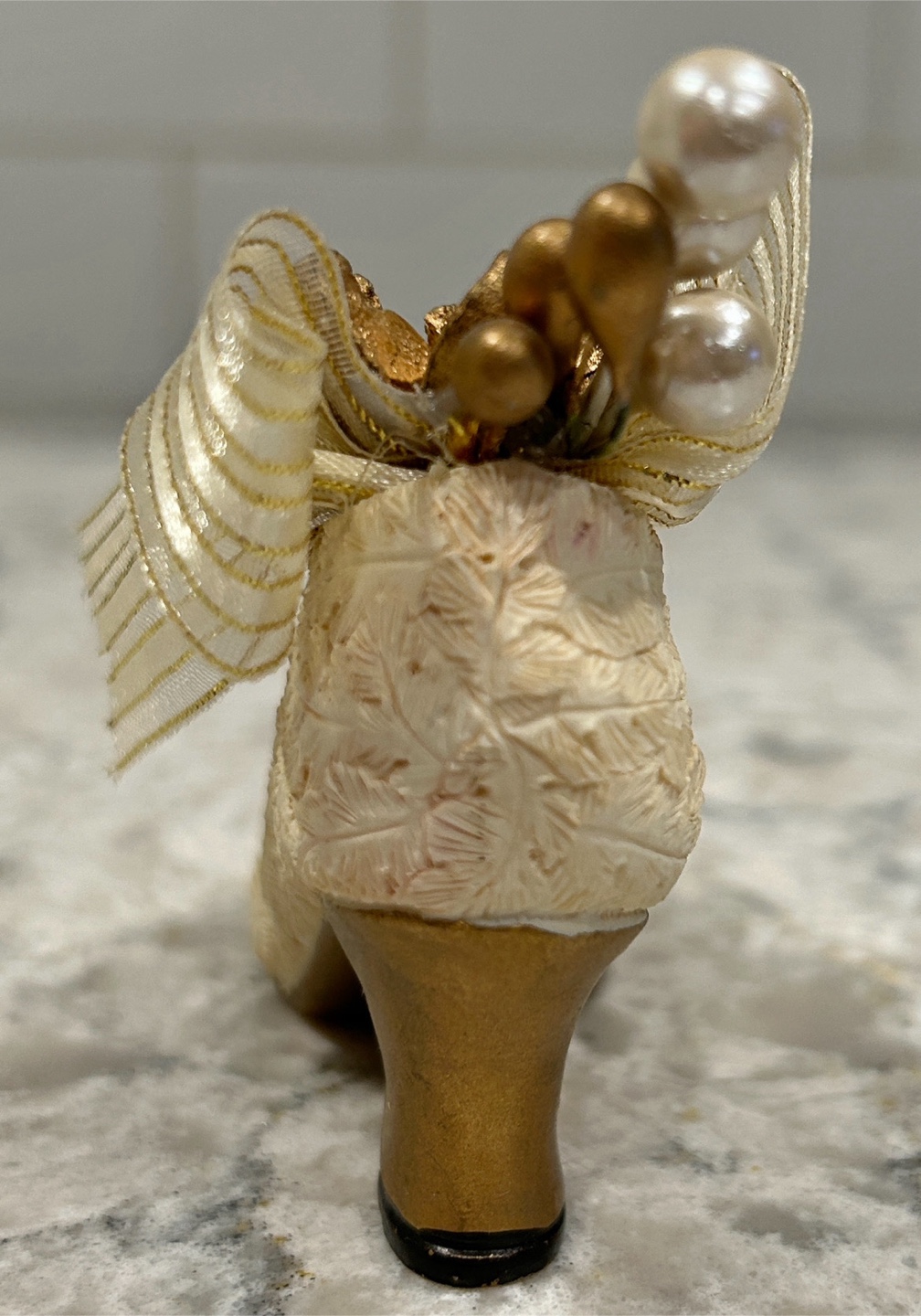 Ornate Miniature Shoe Figurine - Gold and Cream - photo 2