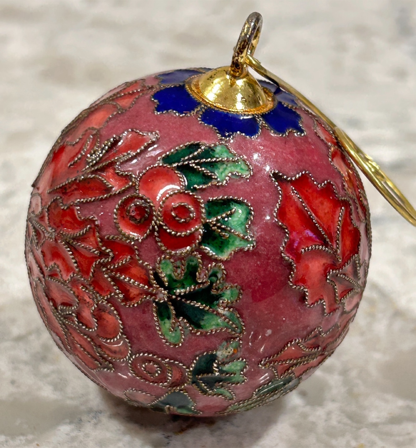 Cloisonne Christmas Ornament - Poinsettia/Holly Theme