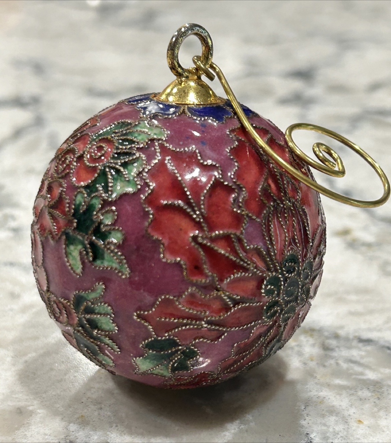 Cloisonne Christmas Ornament - Poinsettia/Holly Theme - photo 2
