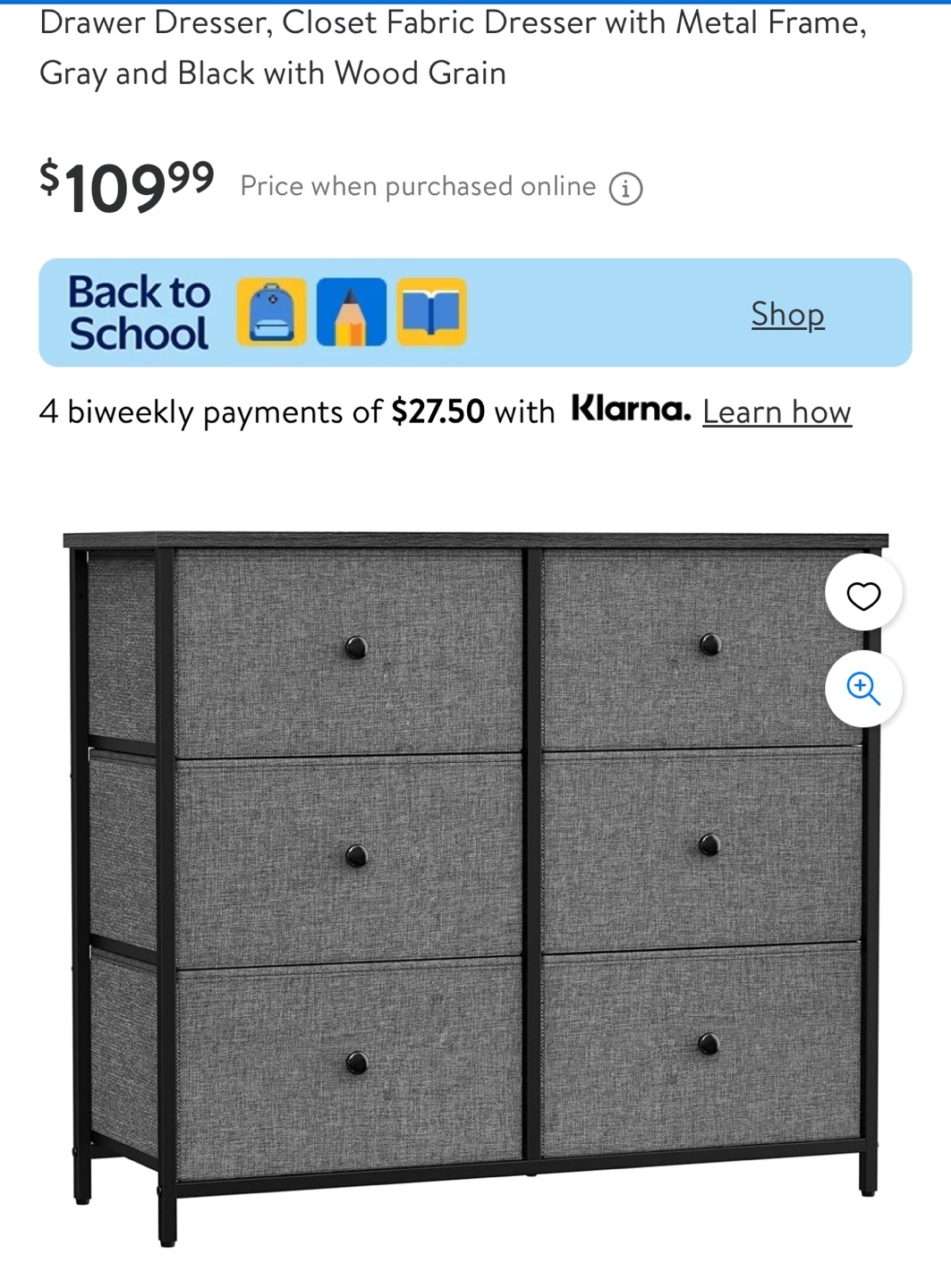 SONGMICS 6-Drawer Fabric Dresser, Gray & Black - photo 3