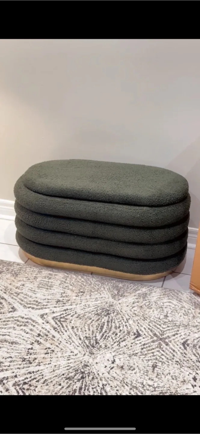 Green Boucle Storage Ottoman 33.4" x 18.7" x 16.9" image indicator(2)