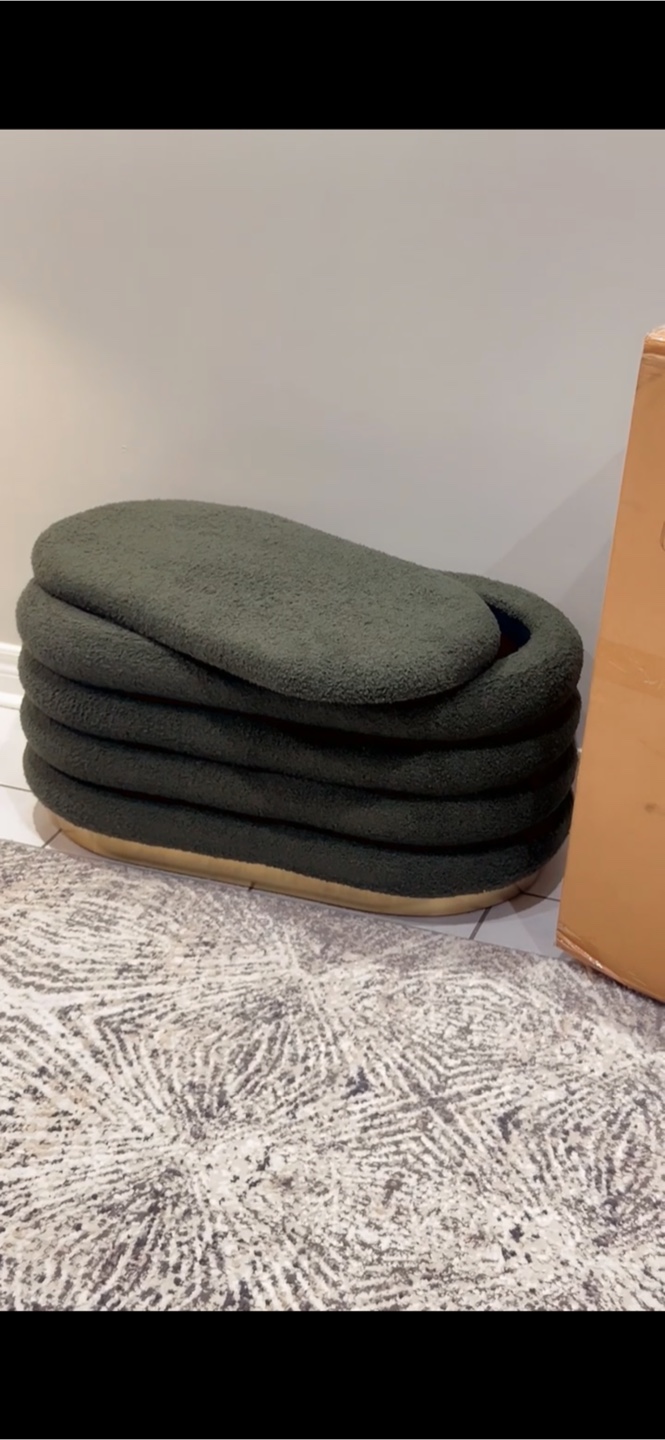 Green Boucle Storage Ottoman 33.4" x 18.7" x 16.9"