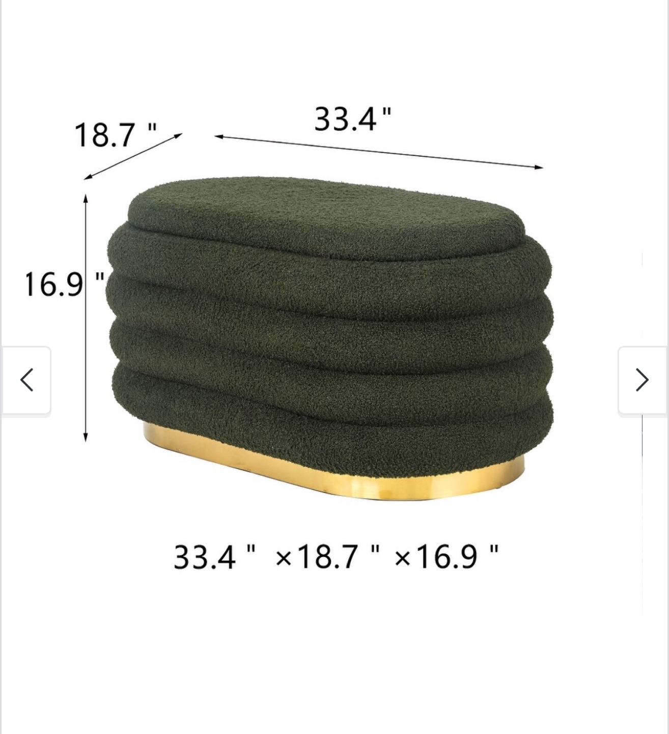 Green Boucle Storage Ottoman 33.4" x 18.7" x 16.9" - photo 3