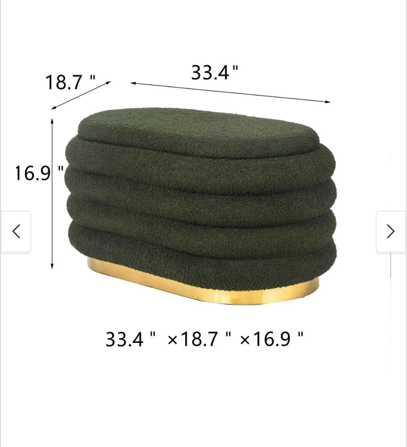 Green Boucle Storage Ottoman 33.4" x 18.7" x 16.9" image indicator(3)