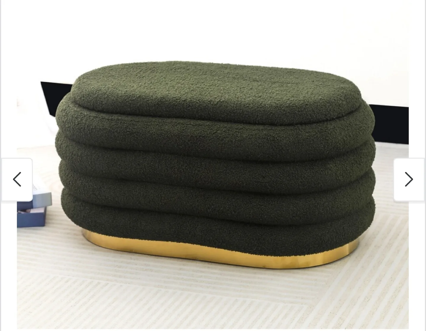 Green Boucle Storage Ottoman 33.4" x 18.7" x 16.9" image indicator(5)