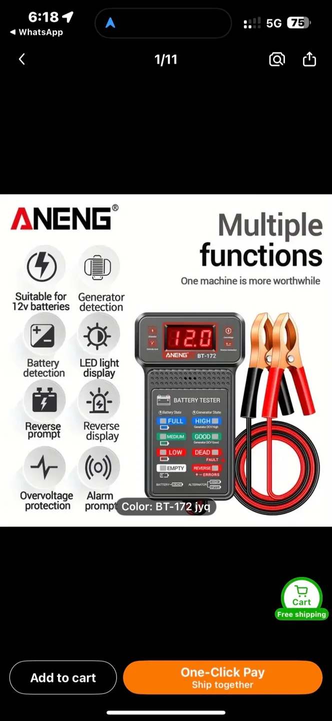 ANENG BT-172 12V Car Battery Tester with LED Display thumbnail