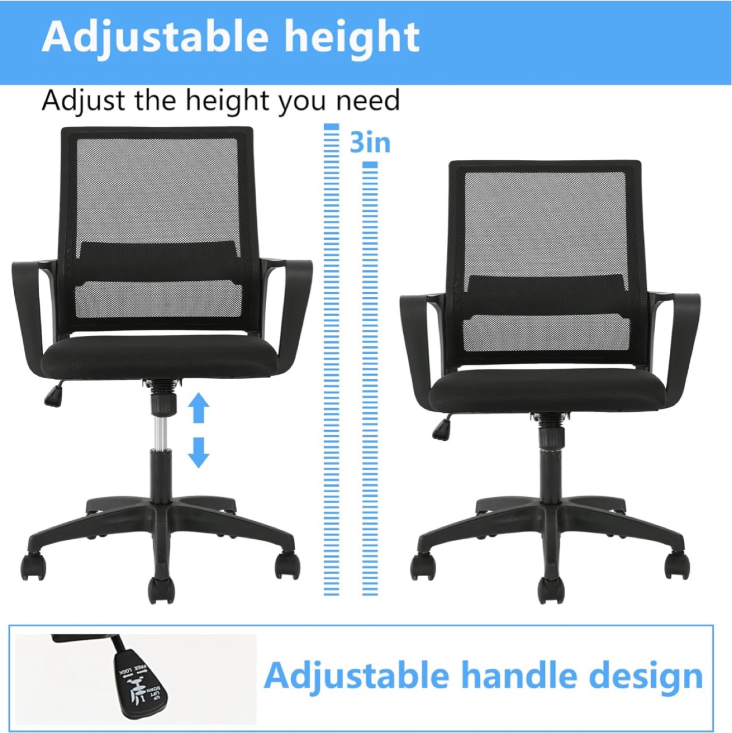 Black Mesh Office Chair - Adjustable Height - photo 3