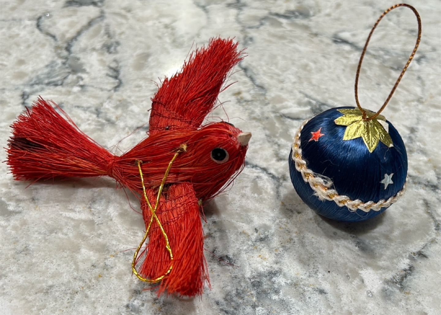 Red Cardinal & Blue Ball Hanging Ornaments