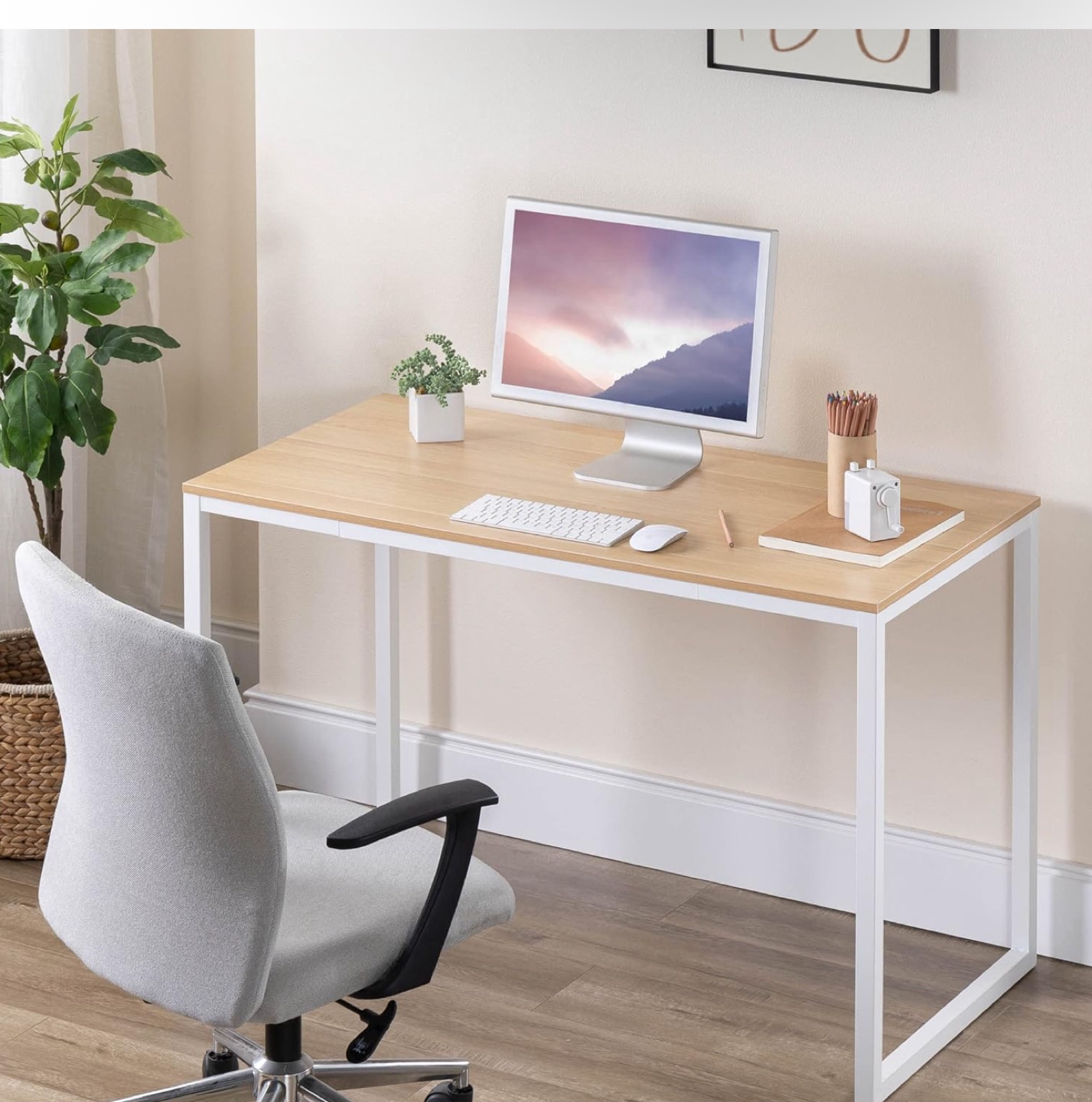 Modern Desk - White Frame, Wood Top (47x24x29 inches) - photo 2