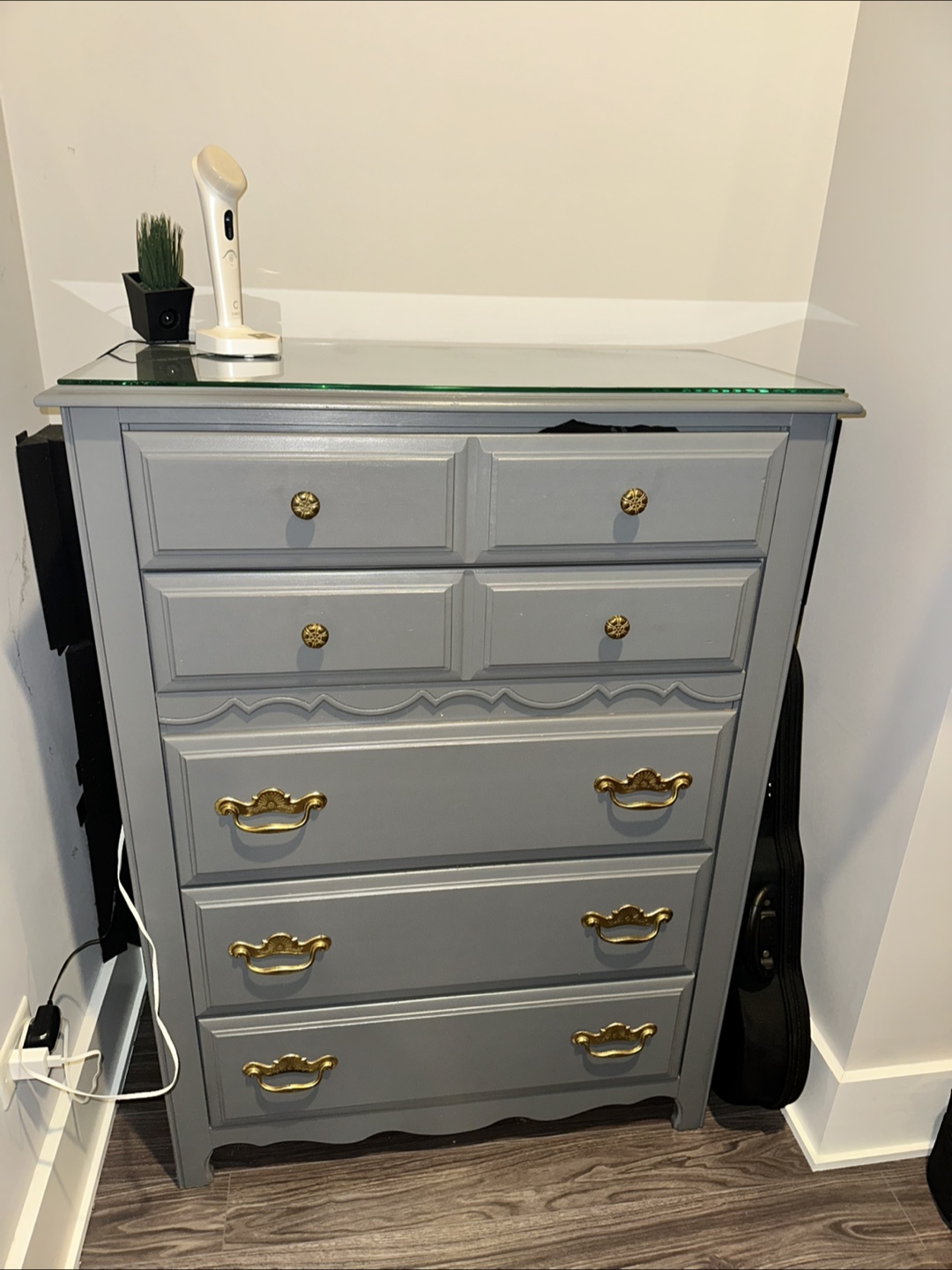 Solid Wood Gray Dresser w/ Custom Glass Top - photo 5