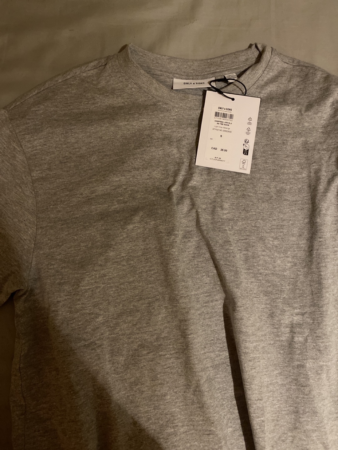 New Only & Sons Grey Tee - Size S