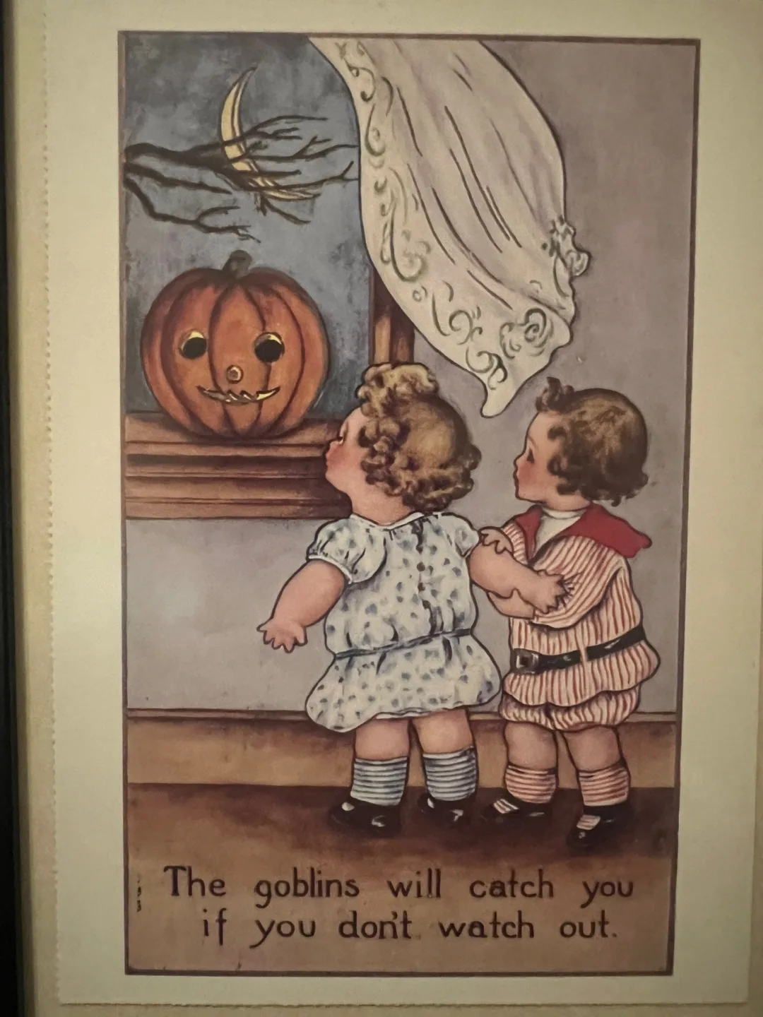 Framed Halloween jack-o’-lantern vintage print Postcard image indicator(2)