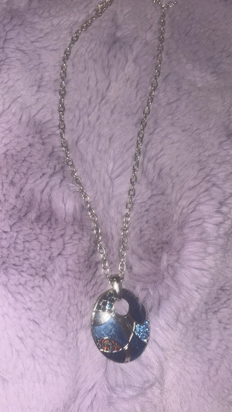 Silver Tone Necklace with Blue Pendant thumbnail
