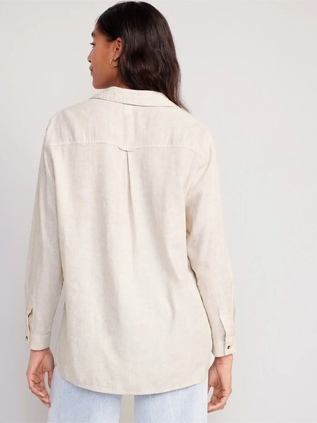 Old Navy Linen-Blend Boyfriend Shirt | Natural Linen image indicator(4)