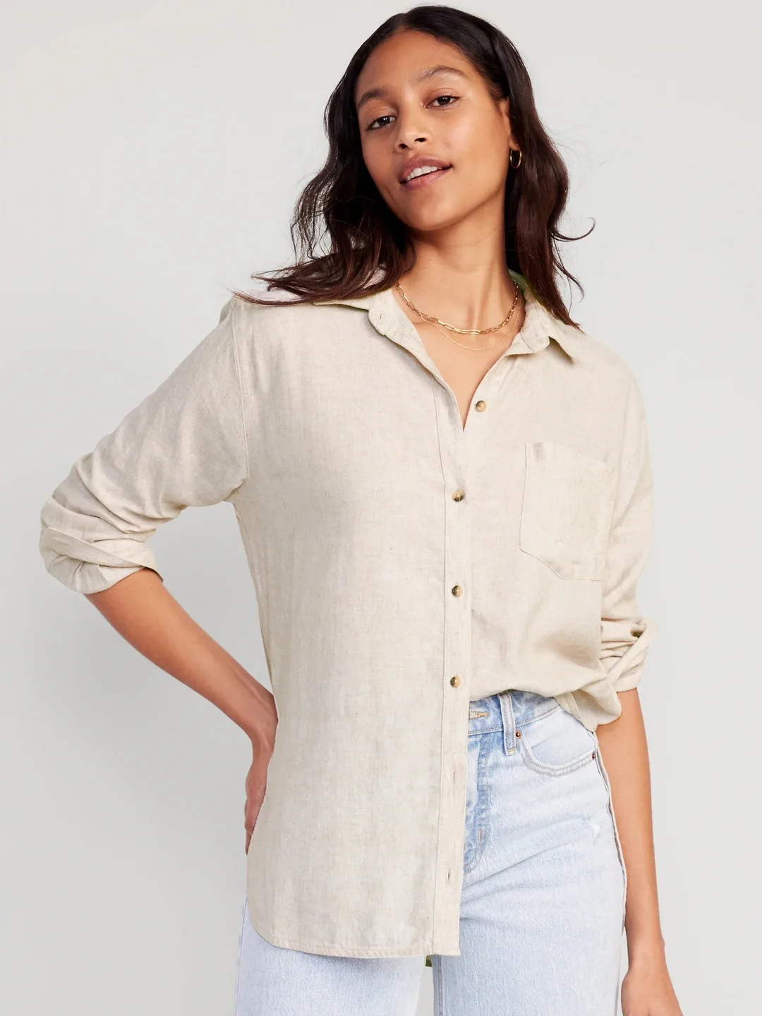 Old Navy Linen-Blend Boyfriend Shirt | Natural Linen thumbnail