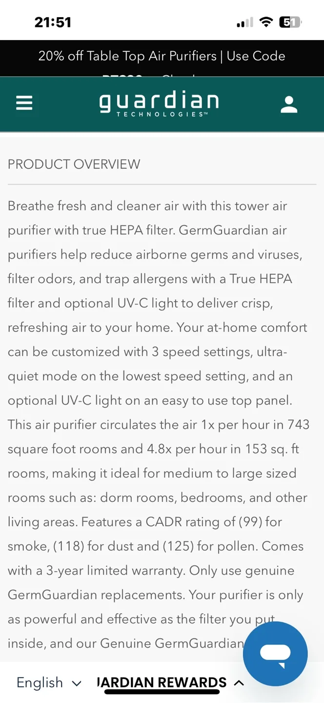 Germ Guardian Air Purifier image indicator(5)