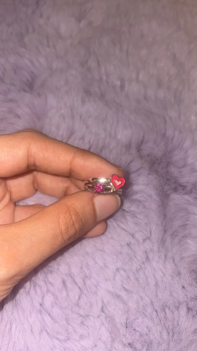 Heart & Pink Gemstone Silver Ring thumbnail