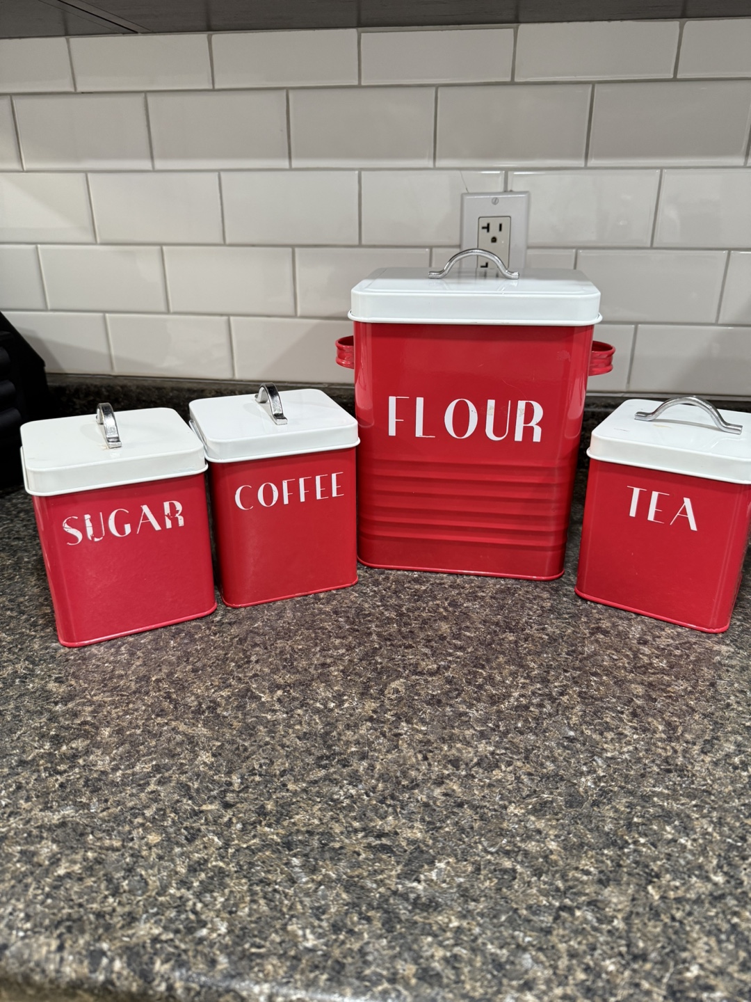Red Kitchen Canister Set - Flour, Coffee, Tea, Sugar