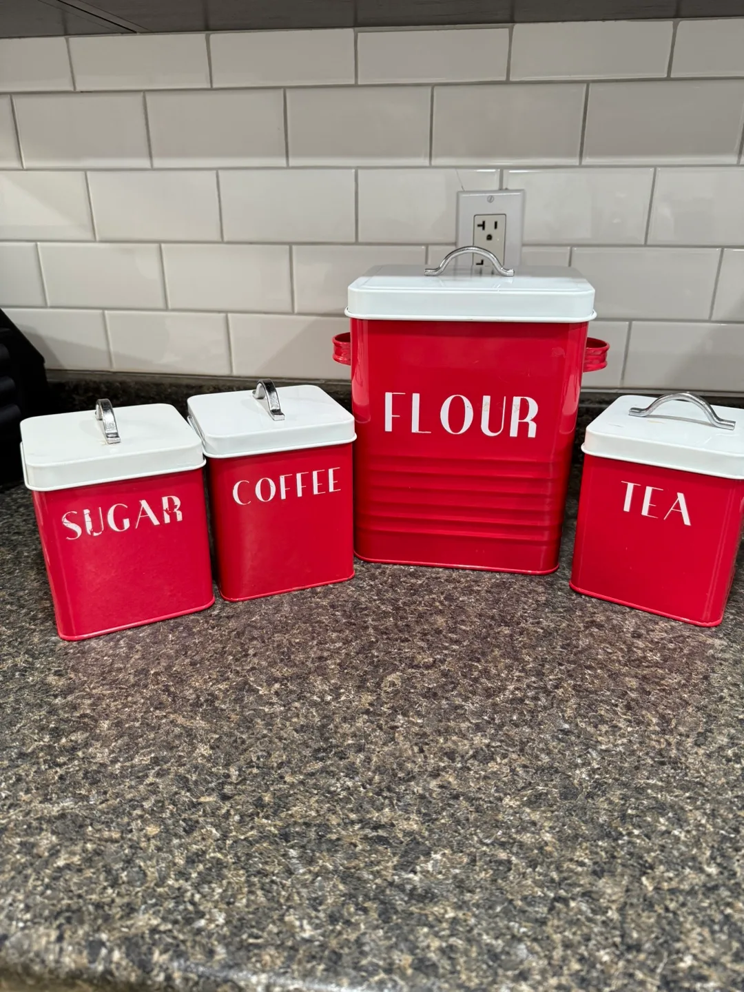 Red Kitchen Canister Set - Flour, Coffee, Tea, Sugar