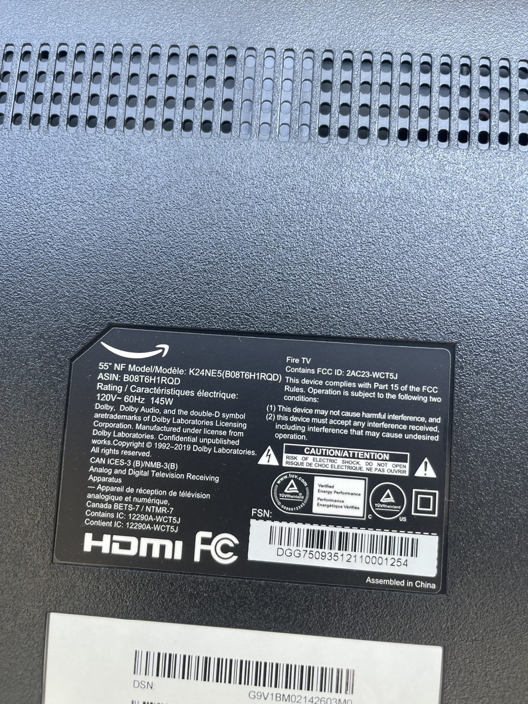 55" Amazon Fire TV, Model K24NE5 - photo 2