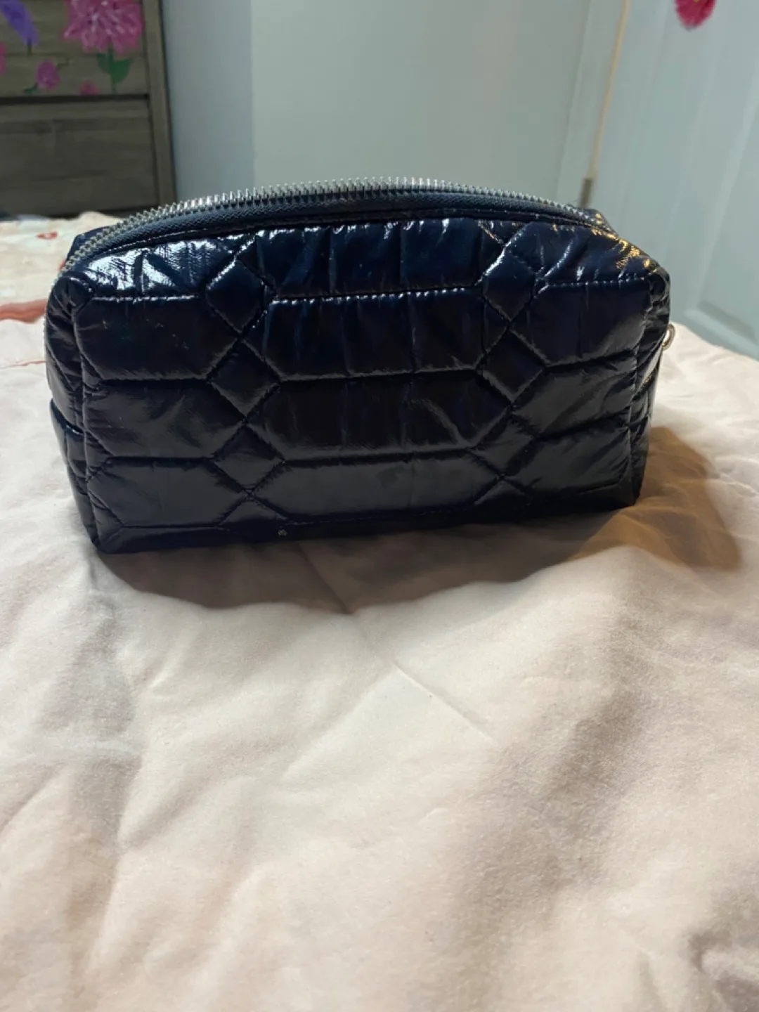 Quilted Navy Blue Cosmetic Pouch thumbnail