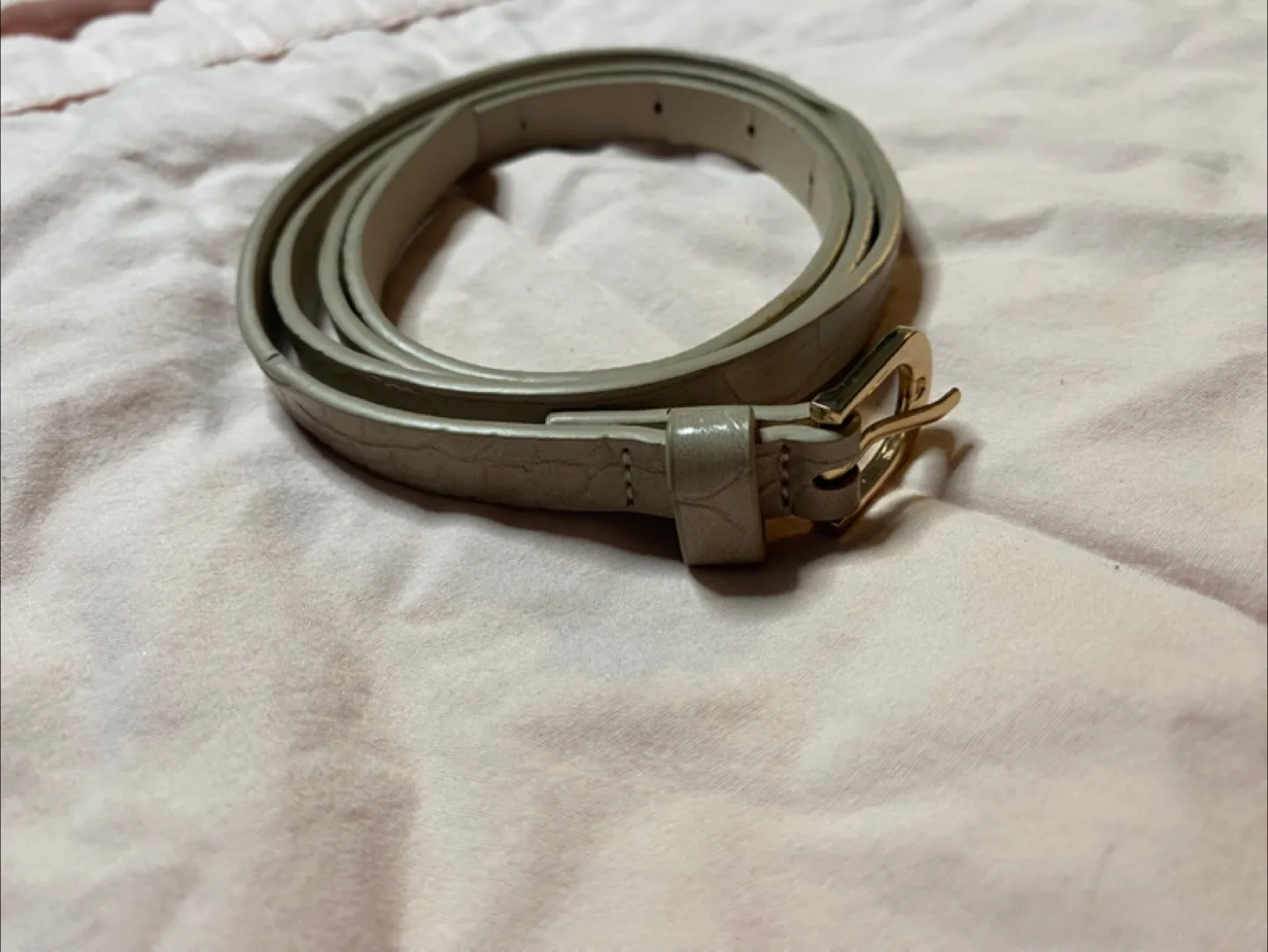 Beige Faux Croc Skinny Belt thumbnail