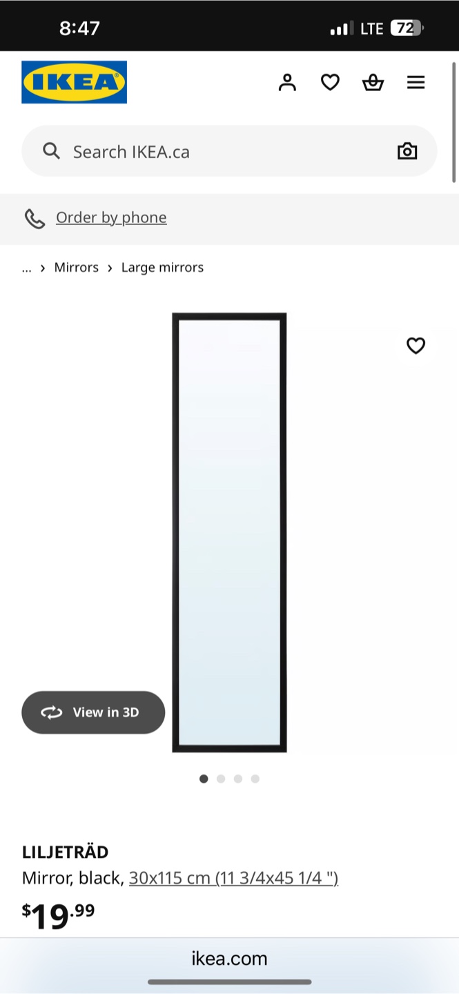 IKEA LILJETRÄD Mirror, Black, 30x115 cm