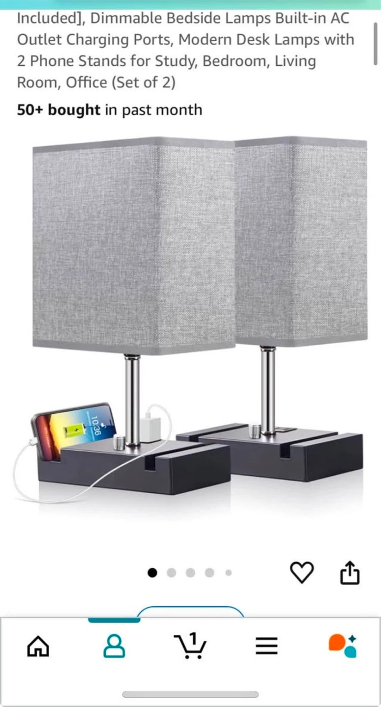 Dimmable Bedside Lamps with Charging Ports (Set of 2)