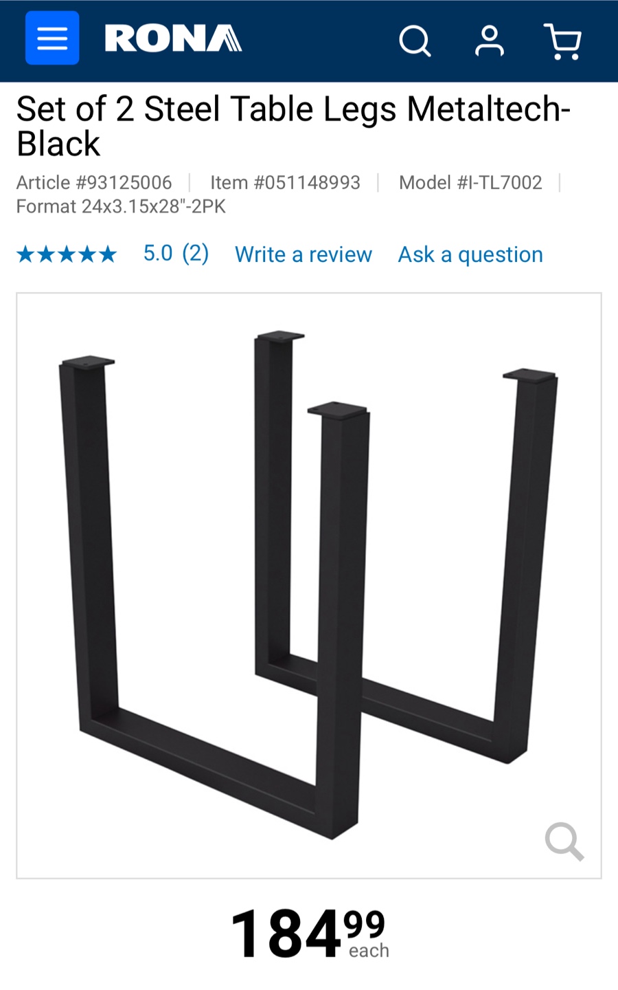 Black Steel Table Legs - Set of 2